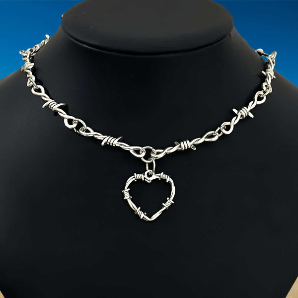 Thorny Barbed Necklace Unisex Accessory Punk Gothic Heart Unique Pendant